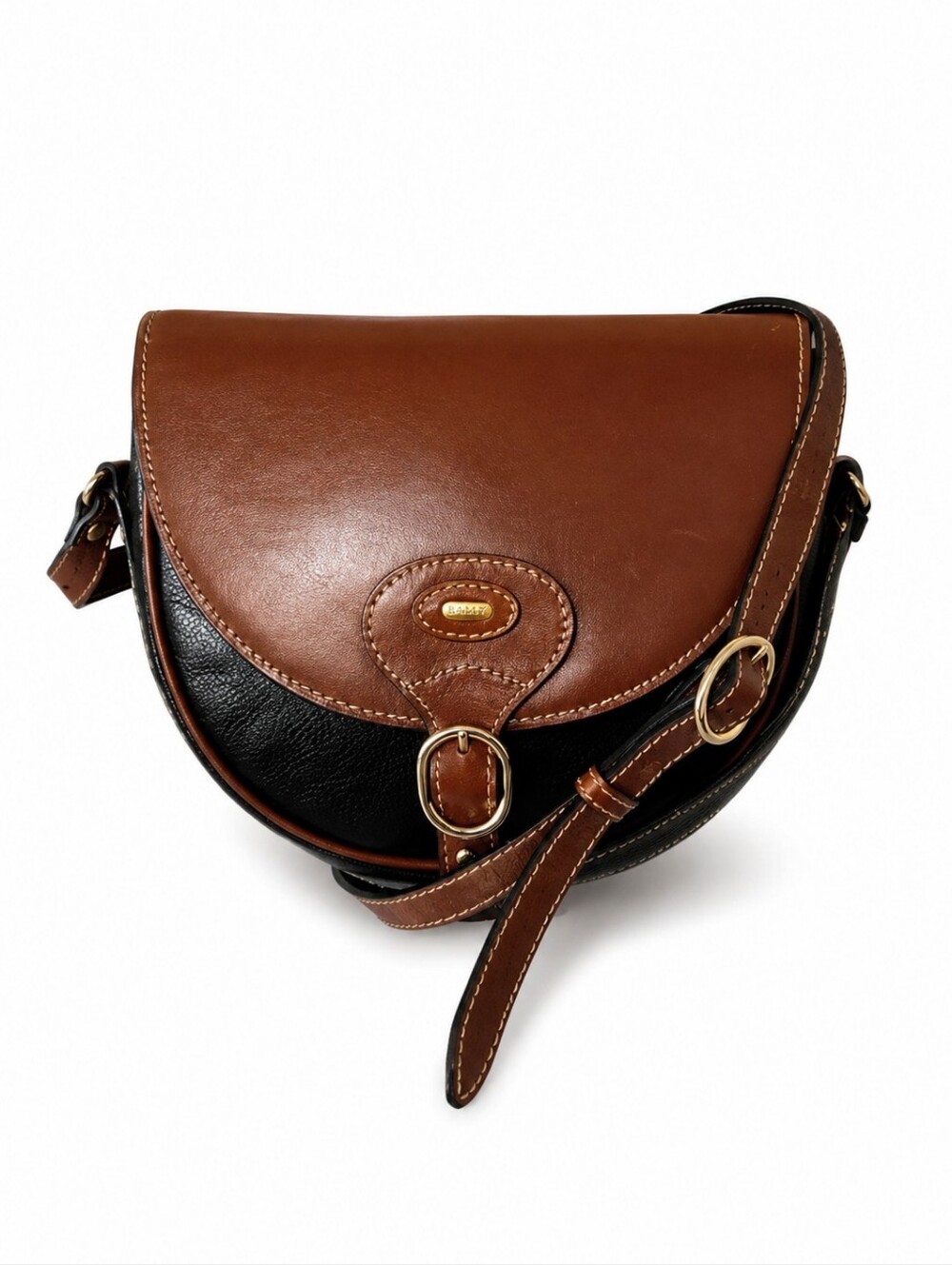 Bally Vintage Leather Saddle Bag Brown Black Croc Embossed Crossbody Purse